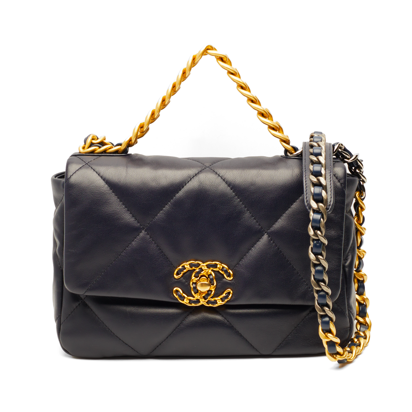 Sac Chanel 19 Small en cuir matelassé bleu marine
