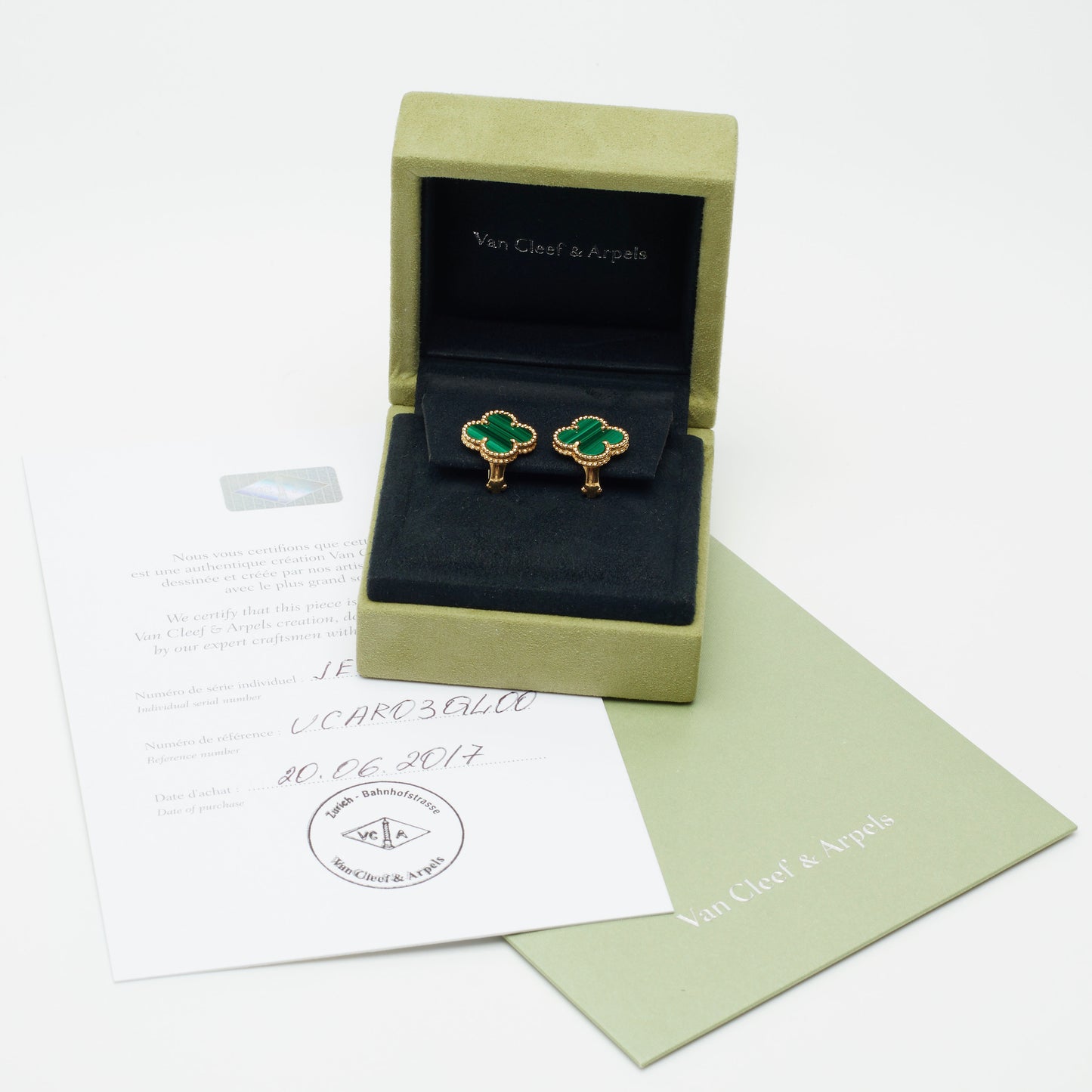 Boucles d’oreilles Van Cleef & Arpels Vintage Alhambra Malachite en or jaune