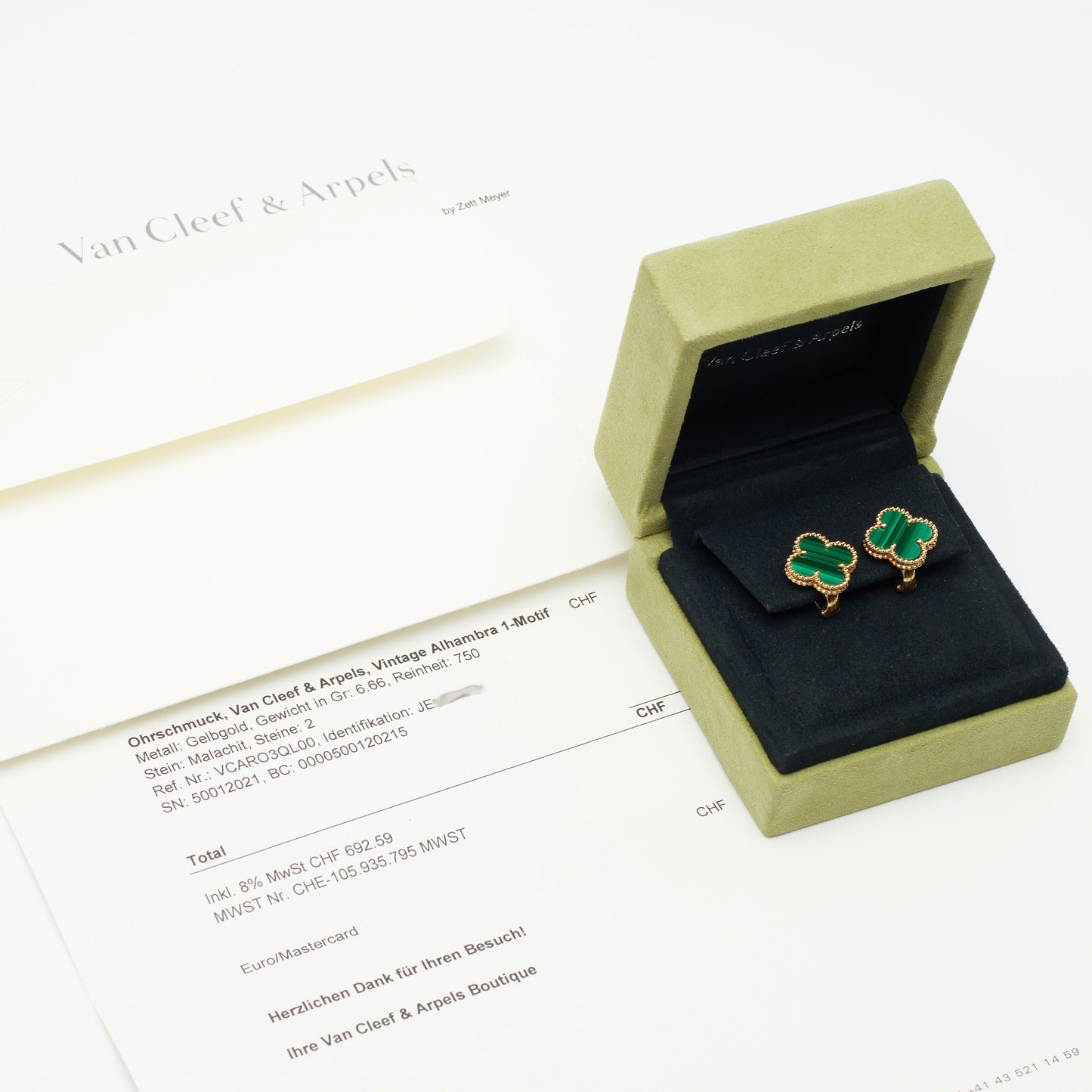 Boucles d’oreilles Van Cleef & Arpels Vintage Alhambra Malachite en or jaune