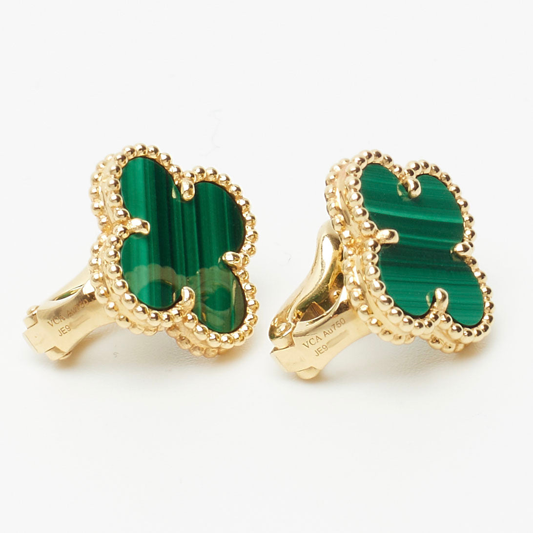 Boucles d’oreilles Van Cleef & Arpels Vintage Alhambra Malachite en or jaune