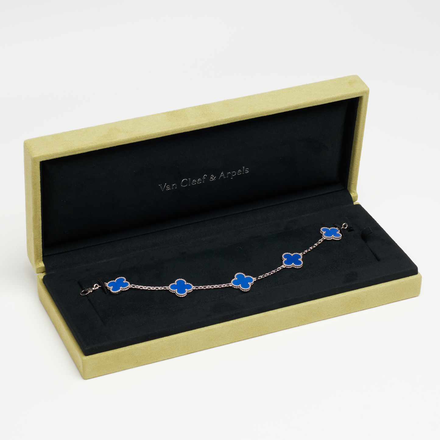 Bracelet Van Cleef & Arpels Vintage Alhambra 5 motifs agate bleu en or blanc Special Order