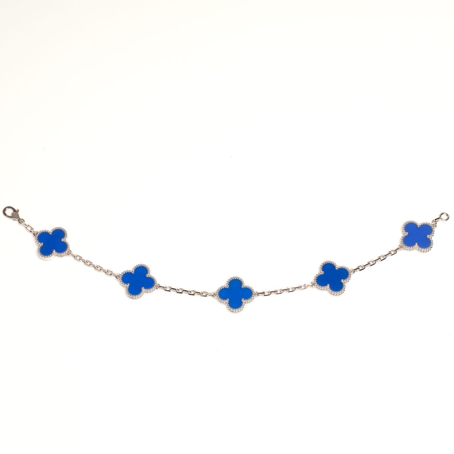 Bracelet Van Cleef & Arpels Vintage Alhambra 5 motifs agate bleu en or blanc Special Order