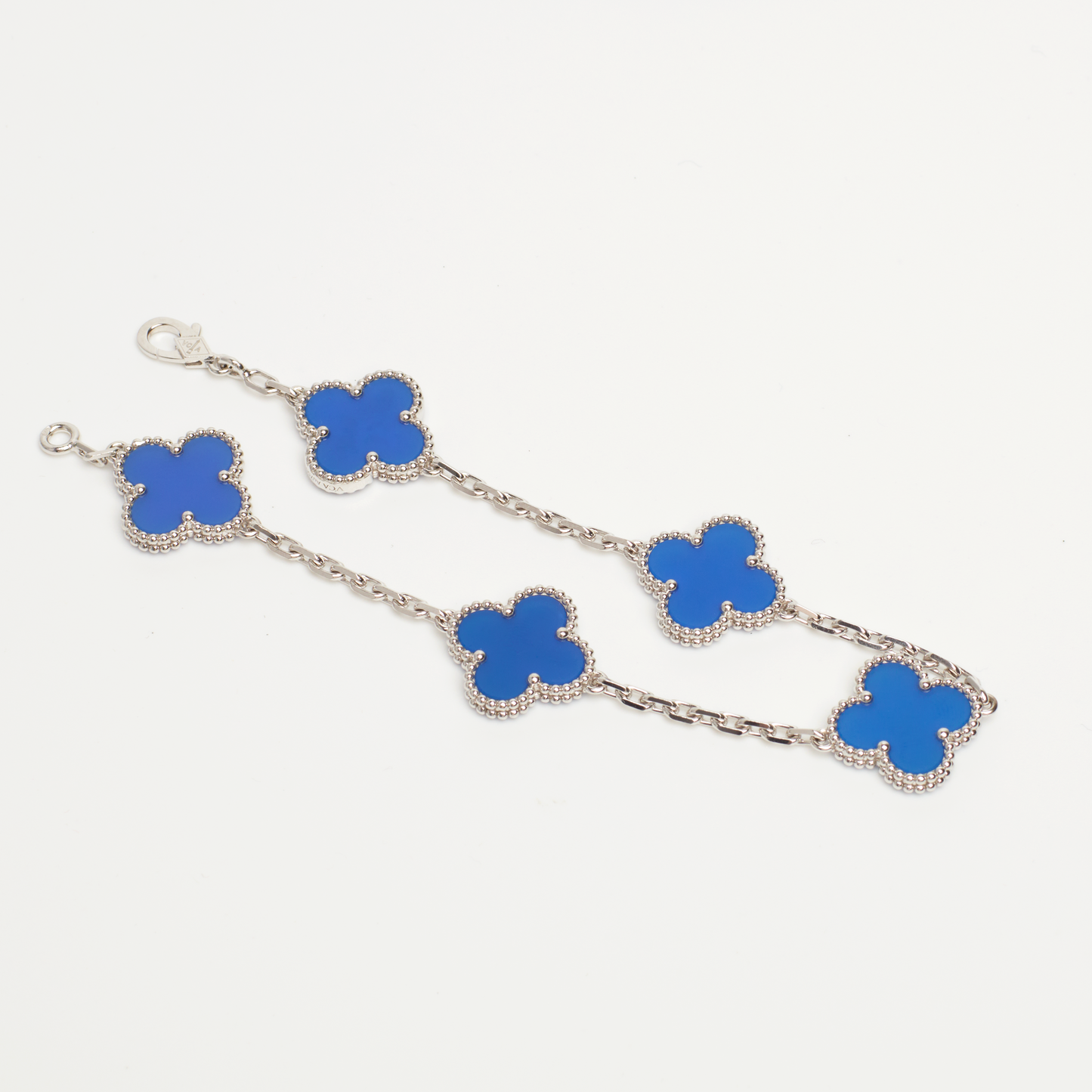 Bracelet Van Cleef & Arpels Vintage Alhambra 5 motifs agate bleu en or blanc Special Order