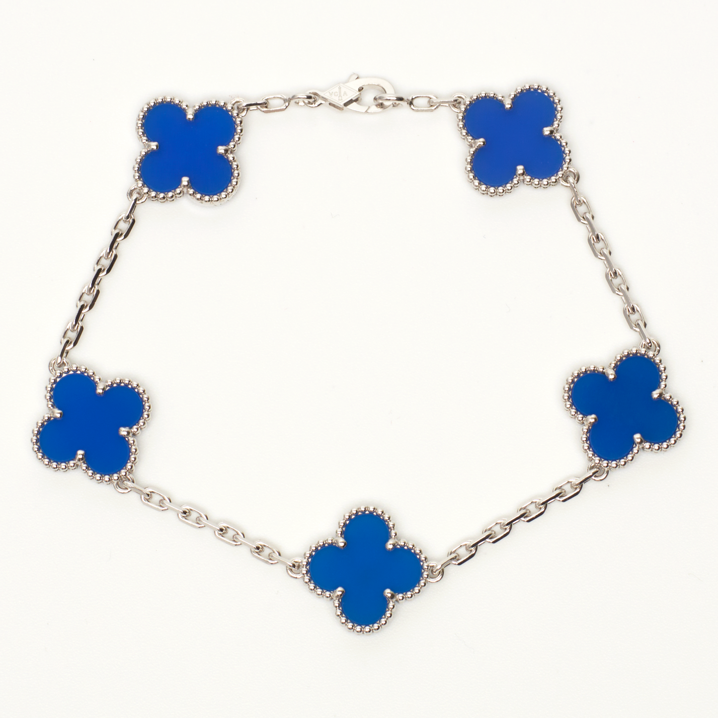 Bracelet Van Cleef & Arpels Vintage Alhambra 5 motifs agate bleu en or blanc Special Order