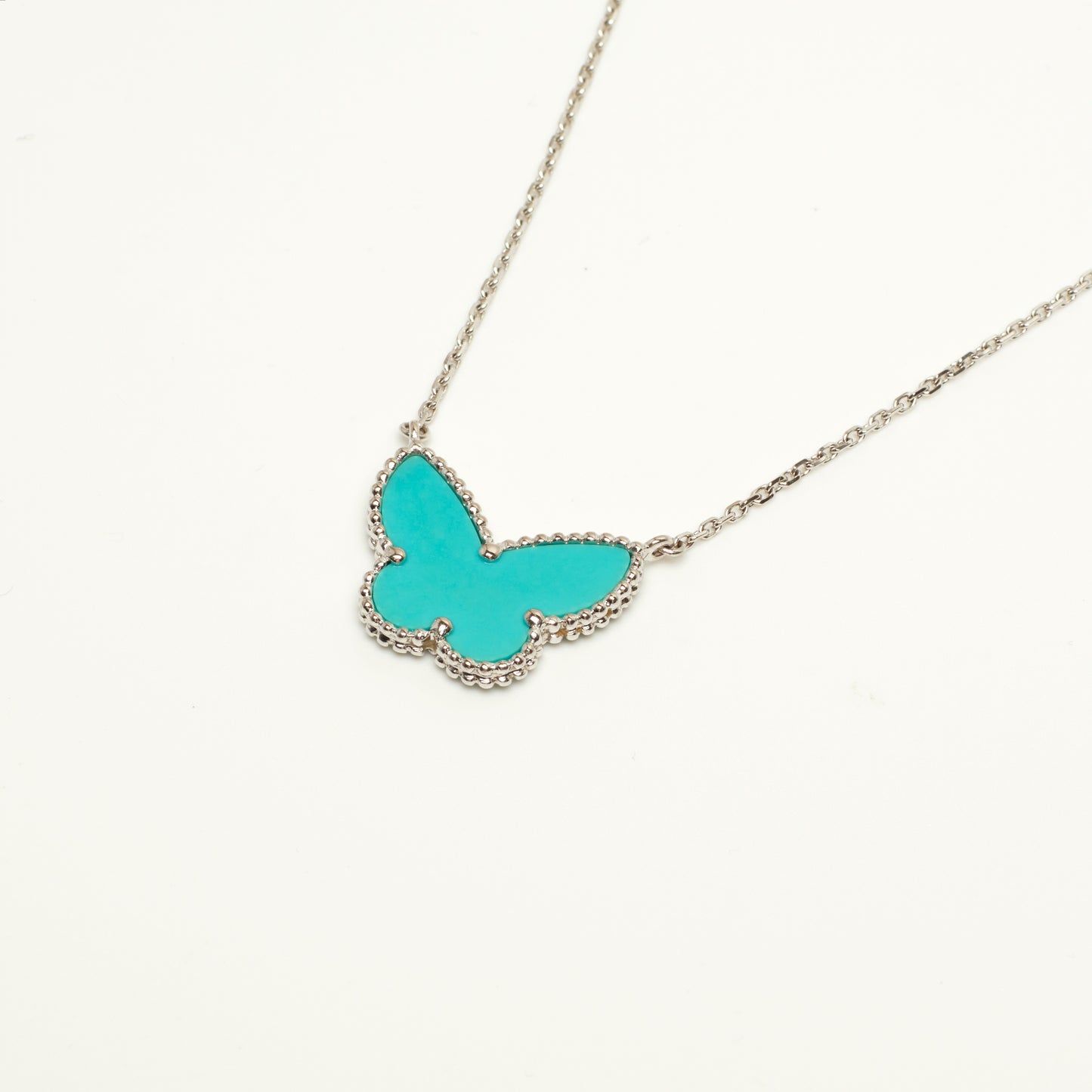 Collier Van Cleef & Arpels Lucky Alhambra Butterfly Turquoise en or blanc