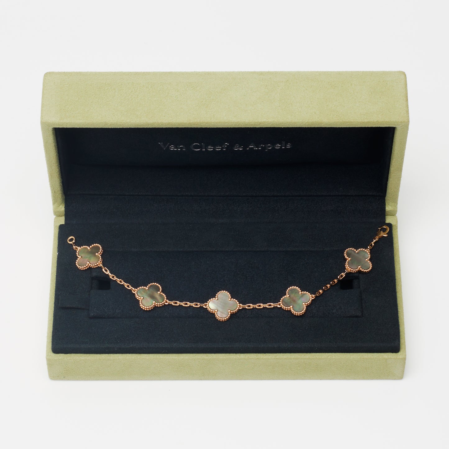 Bracelet Van Cleef & Arpels Special Order Vintage Alhambra 5 motifs nacre grise en or rose