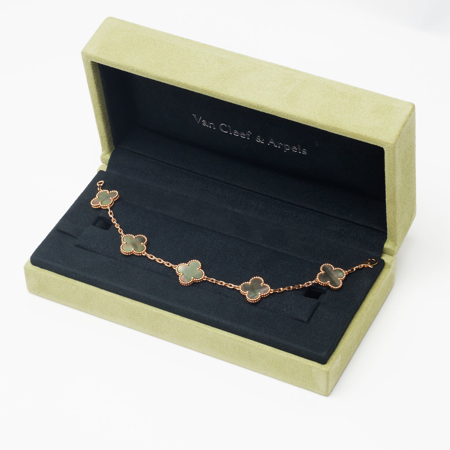 Bracelet Van Cleef & Arpels Special Order Vintage Alhambra 5 motifs nacre grise en or rose