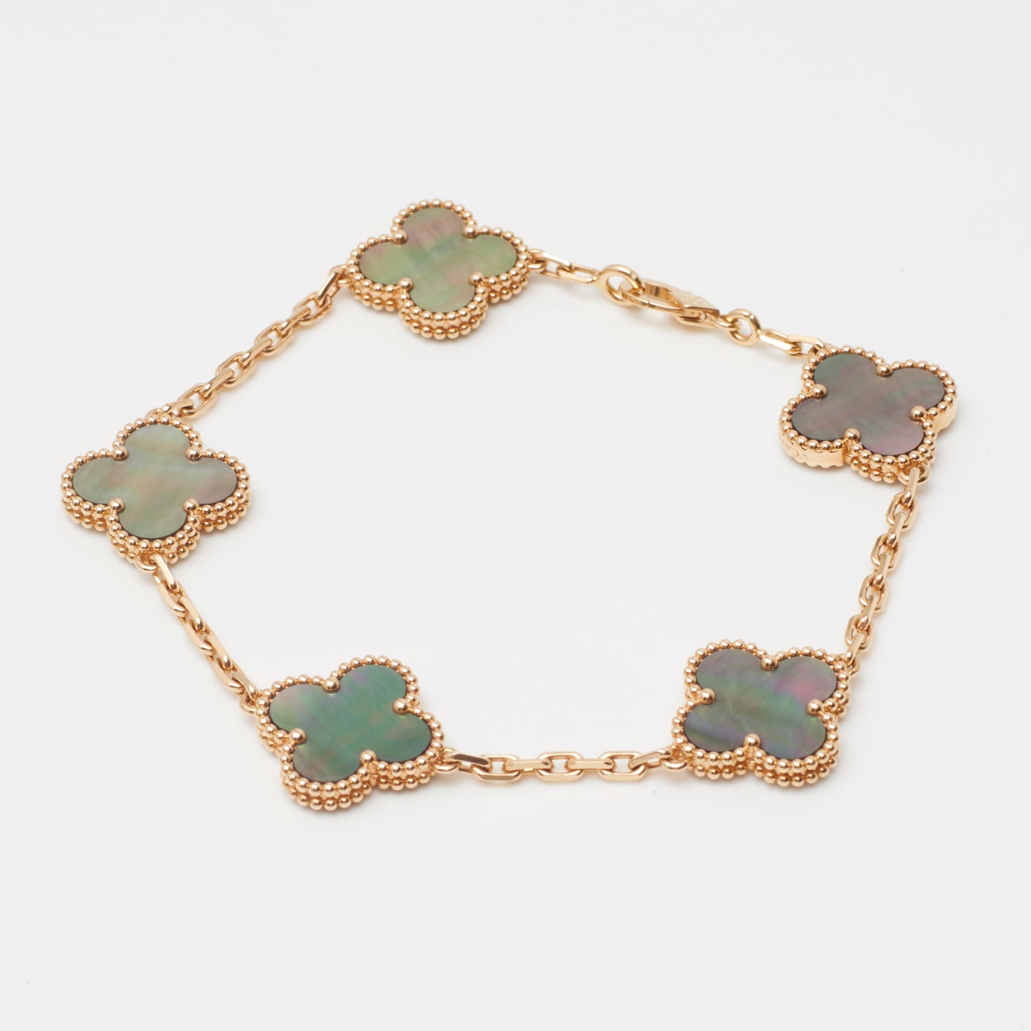 Bracelet Van Cleef & Arpels Special Order Vintage Alhambra 5 motifs nacre grise en or rose