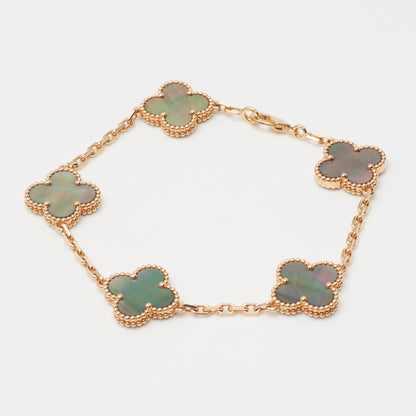 Bracelet Van Cleef & Arpels Special Order Vintage Alhambra 5 motifs nacre grise en or rose