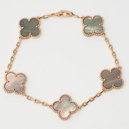 Bracelet Van Cleef & Arpels Special Order Vintage Alhambra 5 motifs nacre grise en or rose