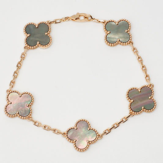 Bracelet Van Cleef & Arpels Special Order Vintage Alhambra 5 motifs nacre grise en or rose