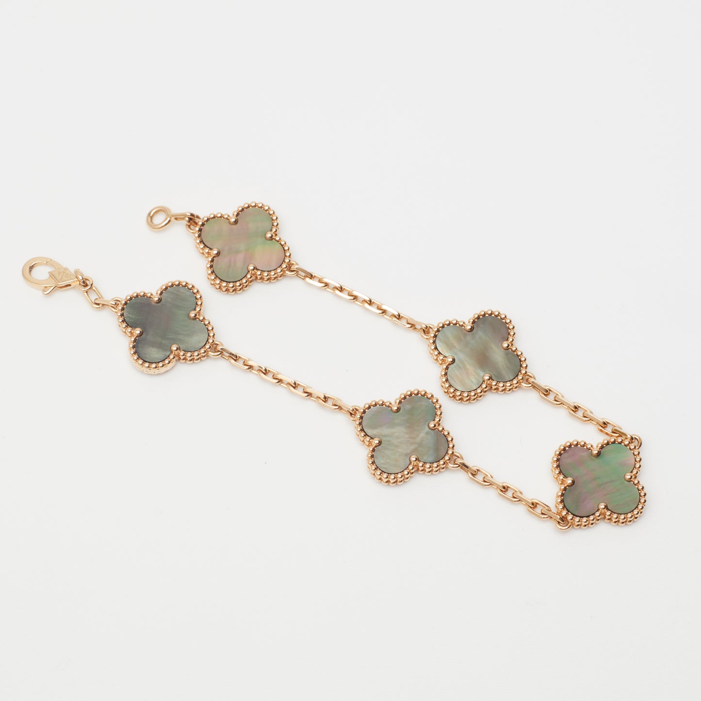 Bracelet Van Cleef & Arpels Special Order Vintage Alhambra 5 motifs nacre grise en or rose