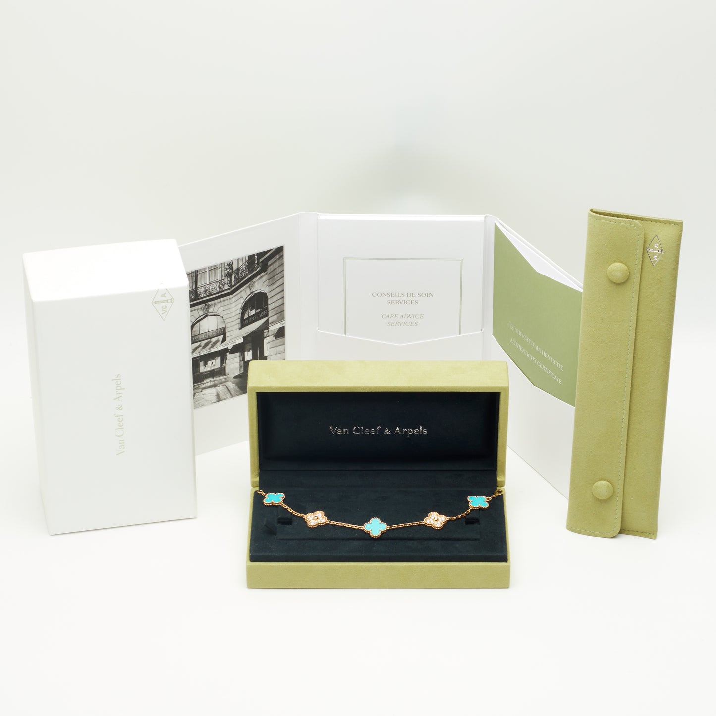 EXTRA RARE Bracelet Van Cleef & Arpels Vintage Alhambra 5 motifs turquoise et diamants