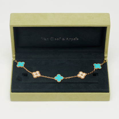 EXTRA RARE Bracelet Van Cleef & Arpels Vintage Alhambra 5 motifs turquoise et diamants