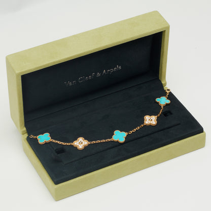 EXTRA RARE Bracelet Van Cleef & Arpels Vintage Alhambra 5 motifs turquoise et diamants