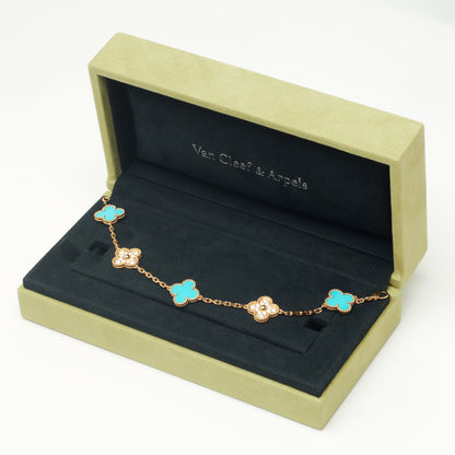 EXTRA RARE Bracelet Van Cleef & Arpels Vintage Alhambra 5 motifs turquoise et diamants
