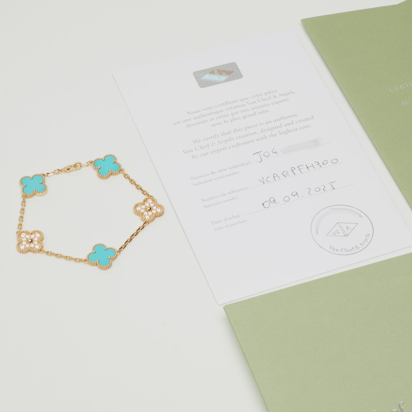 EXTRA RARE Bracelet Van Cleef & Arpels Vintage Alhambra 5 motifs turquoise et diamants