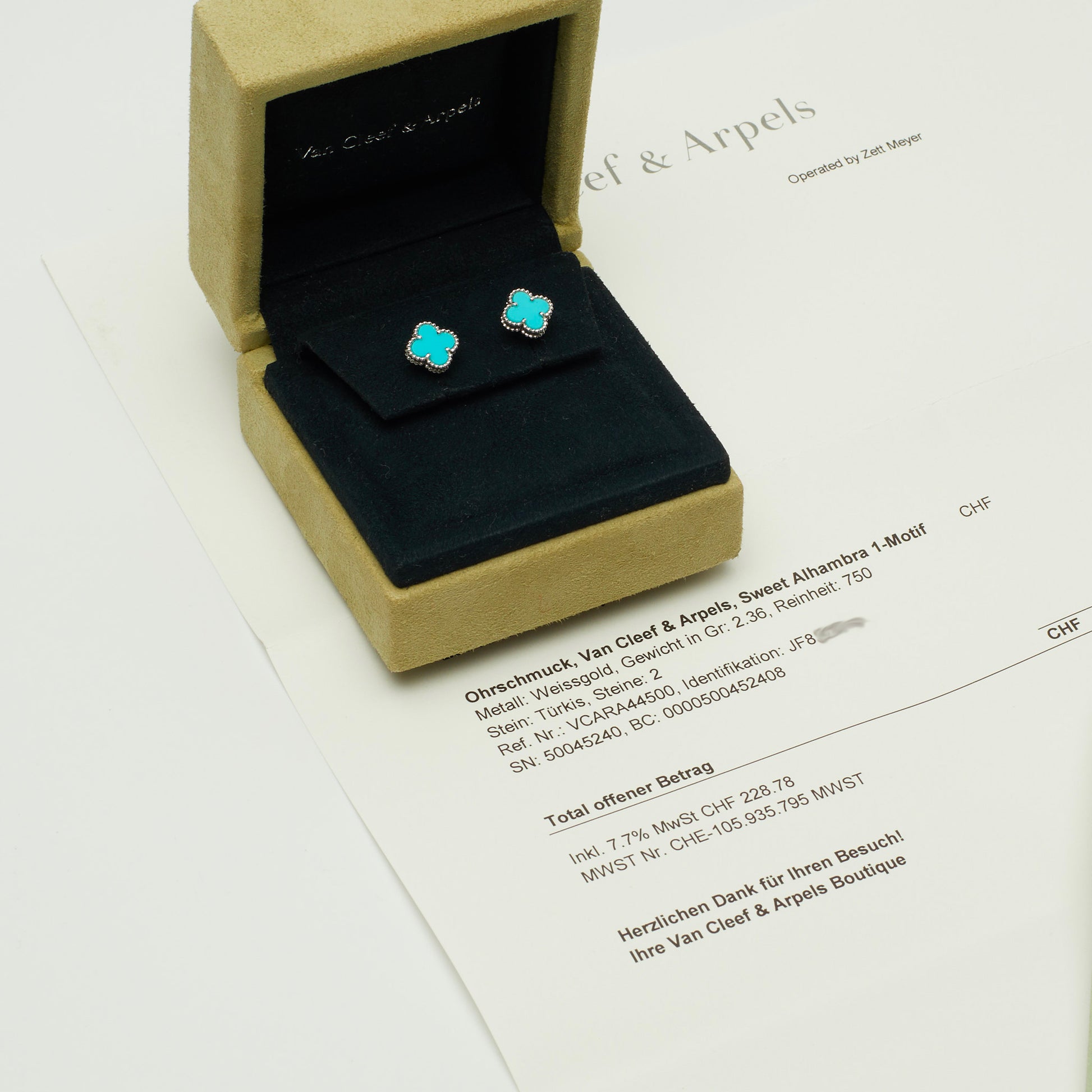 Van Cleef Arpels Sweet Alhambra turquoise earrings in white gold