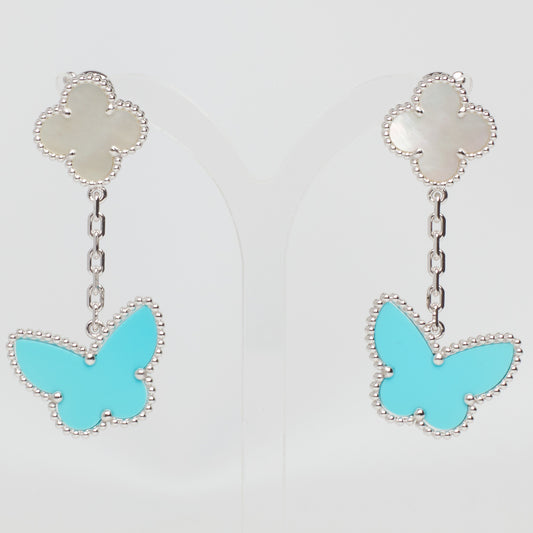 Boucles d’oreilles Van Cleef & Arpels Lucky Alhambra turquoise et nacre en or blanc