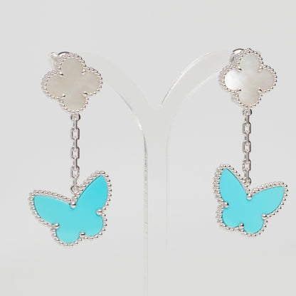 Boucles d’oreilles Van Cleef & Arpels Lucky Alhambra turquoise et nacre en or blanc