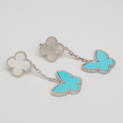 Boucles d’oreilles Van Cleef & Arpels Lucky Alhambra turquoise et nacre en or blanc