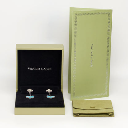 Boucles d’oreilles Van Cleef & Arpels Lucky Alhambra turquoise et nacre en or blanc