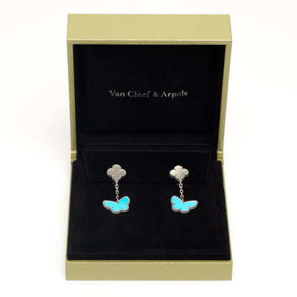 Boucles d’oreilles Van Cleef & Arpels Lucky Alhambra turquoise et nacre en or blanc