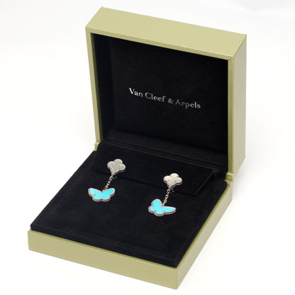 Boucles d’oreilles Van Cleef & Arpels Lucky Alhambra turquoise et nacre en or blanc