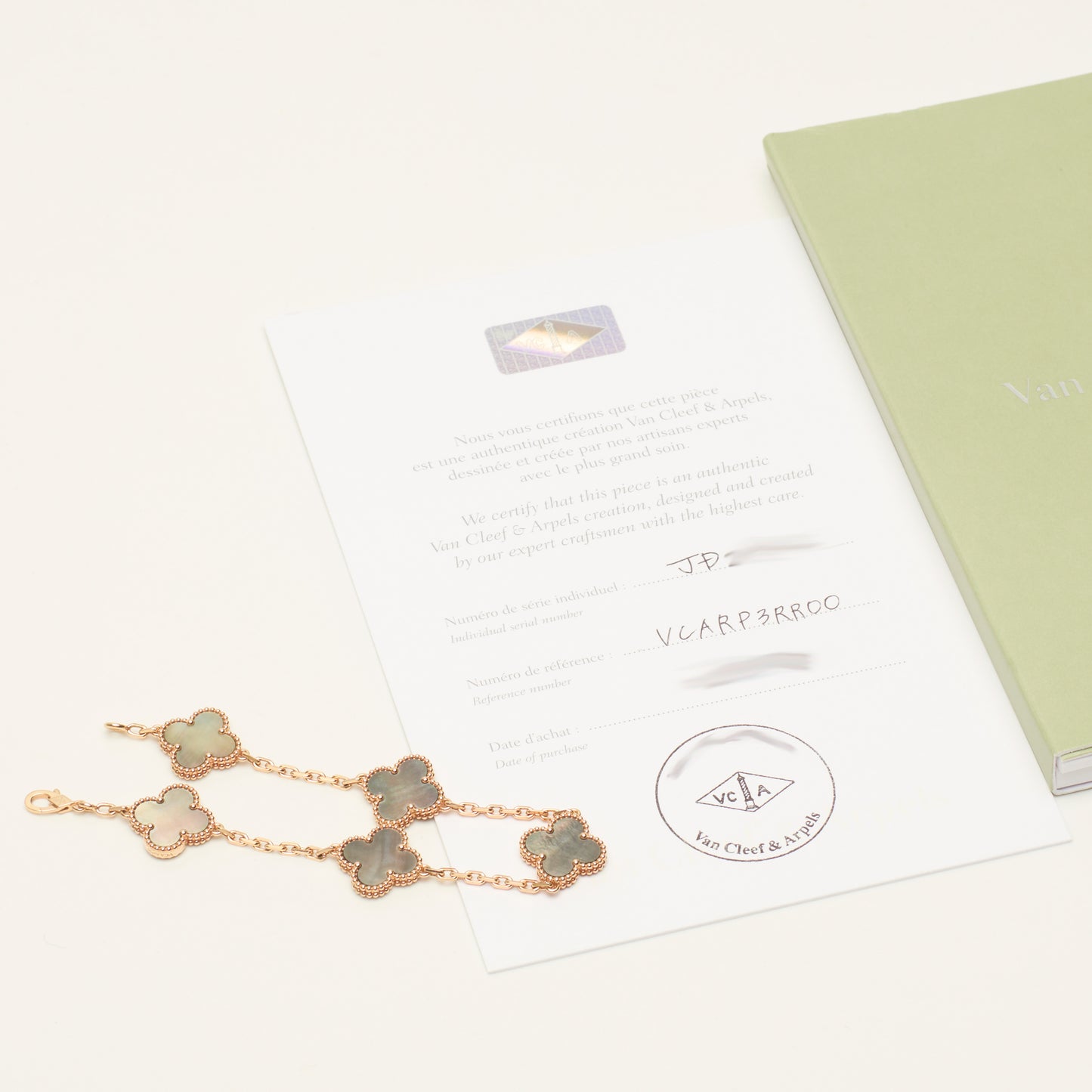 Bracelet Van Cleef & Arpels Special Order Vintage Alhambra 5 motifs nacre grise en or rose