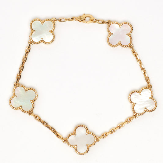 Bracelet Van Cleef & Arpels Vintage Alhambra 5 motifs nacre en or jaune