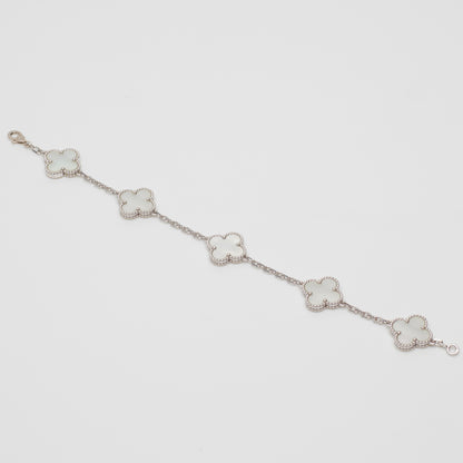 Bracelet Van Cleef & Arpels Vintage Alhambra 5 motifs nacre en or blanc