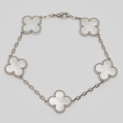 Bracelet Van Cleef & Arpels Vintage Alhambra 5 motifs nacre en or blanc