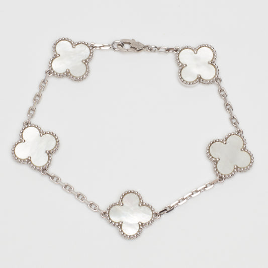 Bracelet Van Cleef & Arpels Vintage Alhambra 5 motifs nacre en or blanc