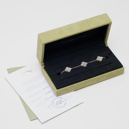Bracelet Van Cleef & Arpels Vintage Alhambra 5 motifs nacre en or blanc