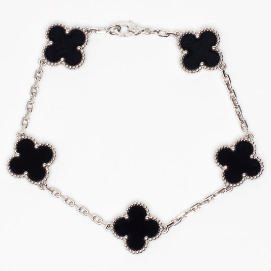 Bracelet Van Cleef & Arpels Vintage Alhambra 5 motifs Onyx en or blanc Special Order