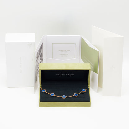 Bracelet Van Cleef & Arpels Vintage Alhambra 5 motifs agate bleu en or jaune