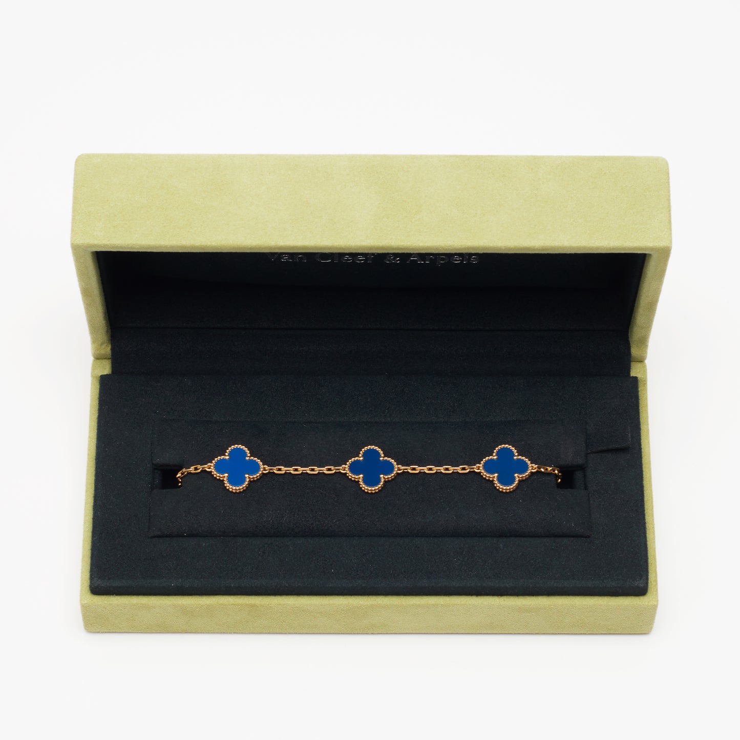 Bracelet Van Cleef & Arpels Vintage Alhambra 5 motifs agate bleu en or jaune