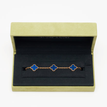 Bracelet Van Cleef & Arpels Vintage Alhambra 5 motifs agate bleu en or jaune