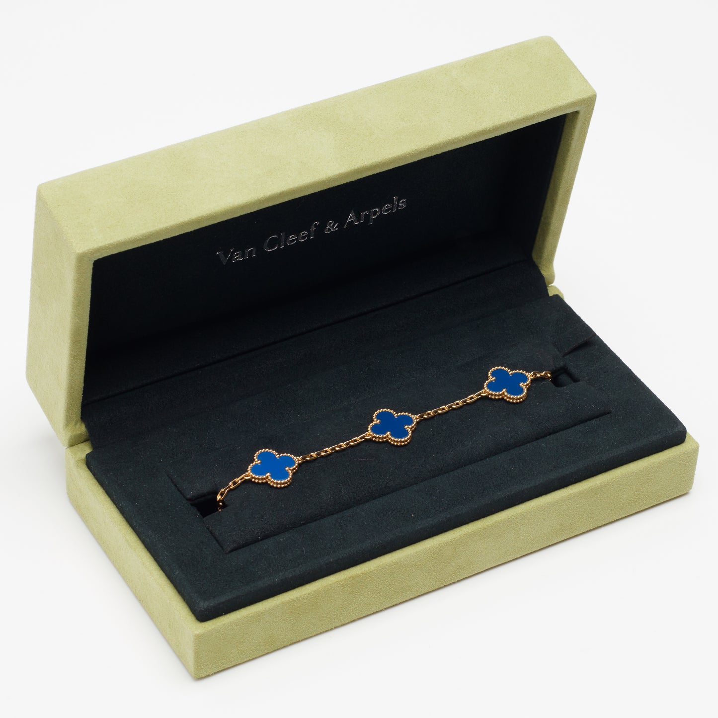 Bracelet Van Cleef & Arpels Vintage Alhambra 5 motifs agate bleu en or jaune