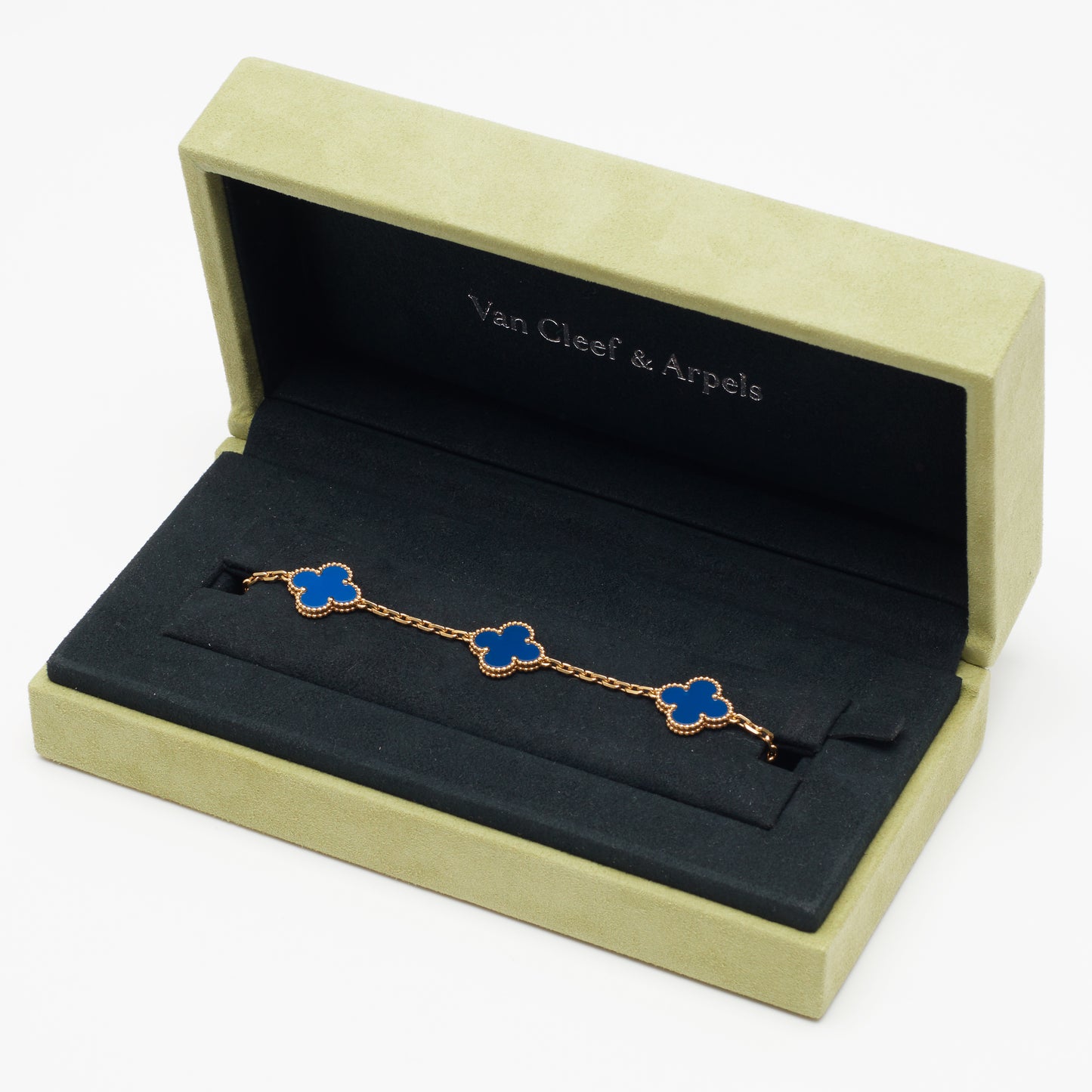 Bracelet Van Cleef & Arpels Vintage Alhambra 5 motifs agate bleu en or jaune