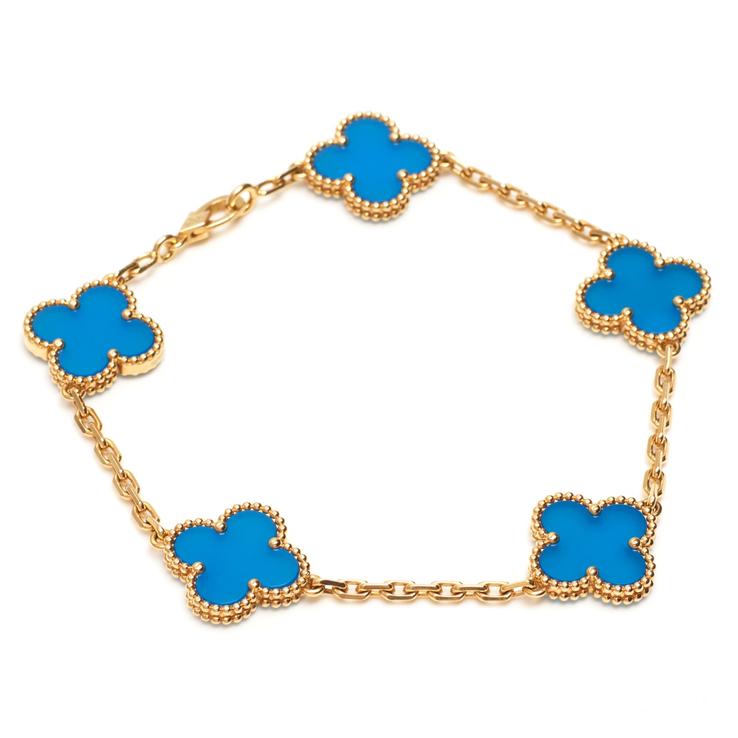 Bracelet Van Cleef & Arpels Vintage Alhambra 5 motifs agate bleu en or jaune