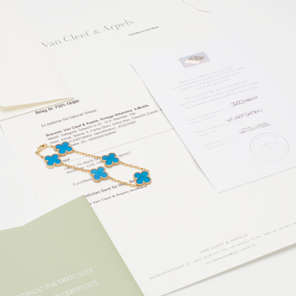 Bracelet Van Cleef & Arpels Vintage Alhambra 5 motifs agate bleu en or jaune