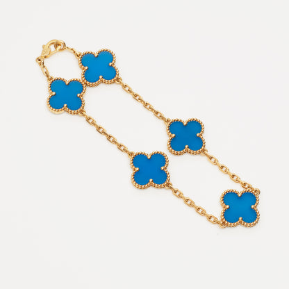 Bracelet Van Cleef & Arpels Vintage Alhambra 5 motifs agate bleu en or jaune