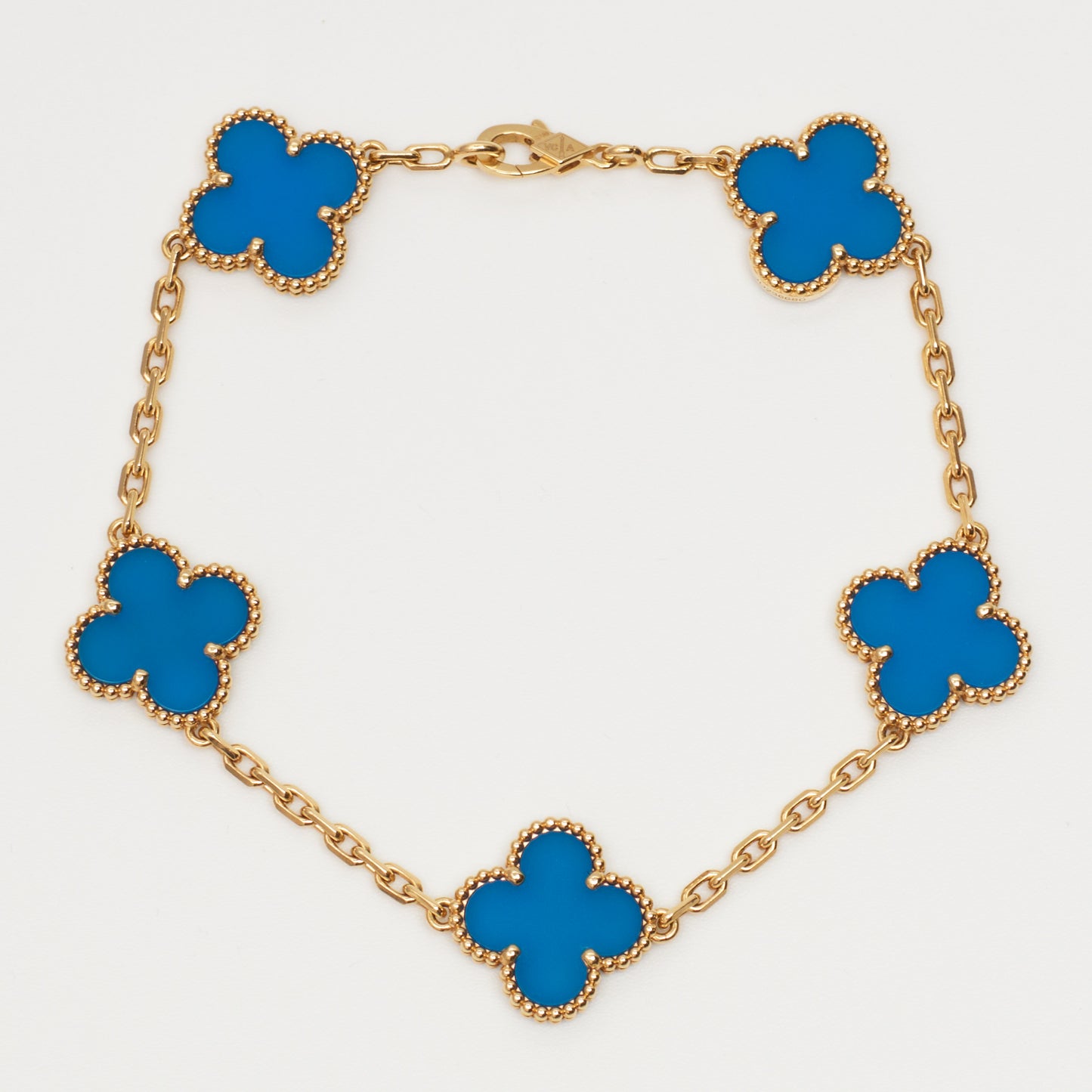 Bracelet Van Cleef & Arpels Vintage Alhambra 5 motifs agate bleu en or jaune