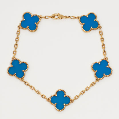 Bracelet Van Cleef & Arpels Vintage Alhambra 5 motifs agate bleu en or jaune