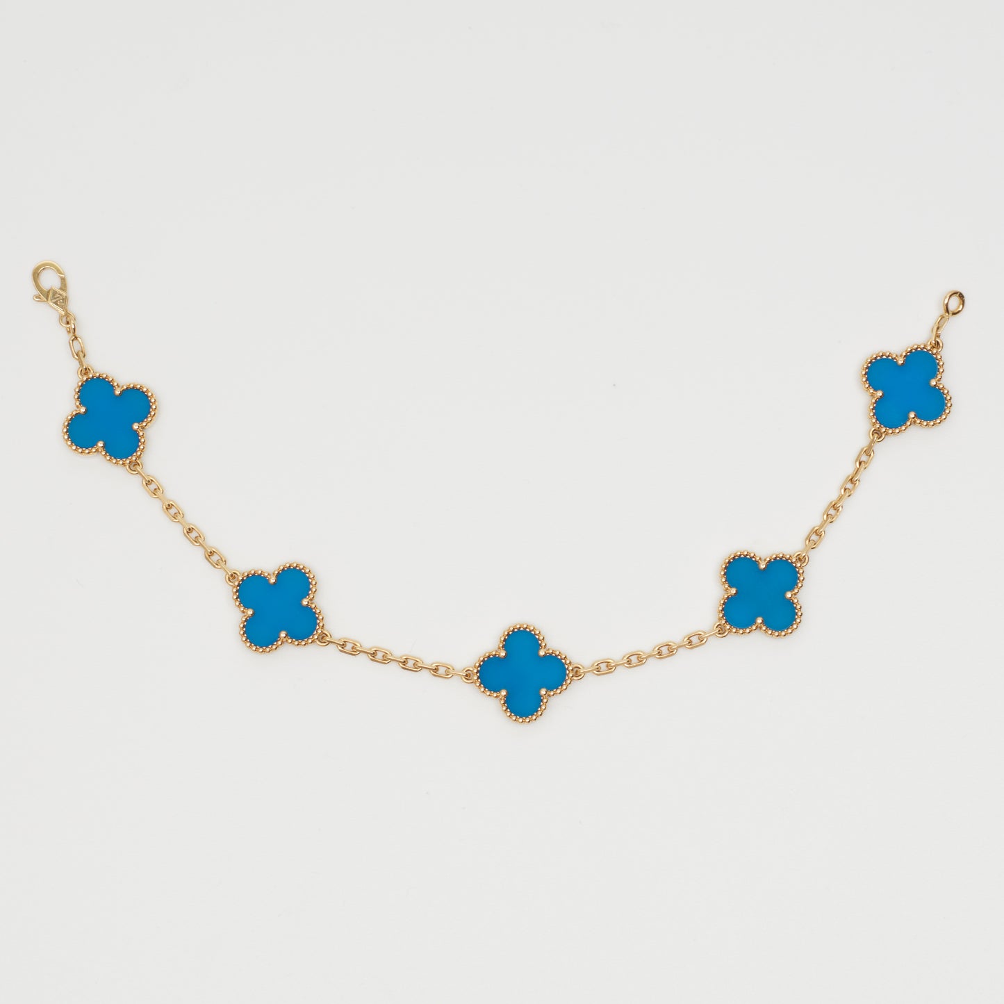 Bracelet Van Cleef & Arpels Vintage Alhambra 5 motifs agate bleu en or jaune