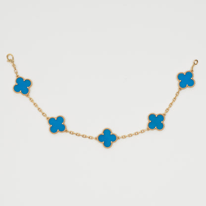 Bracelet Van Cleef & Arpels Vintage Alhambra 5 motifs agate bleu en or jaune