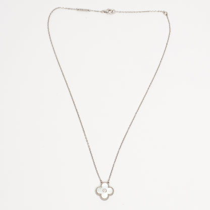 Collier Van Cleef & Arpels Alhambra Holiday Pendant diamant nacre blanche en or blanc