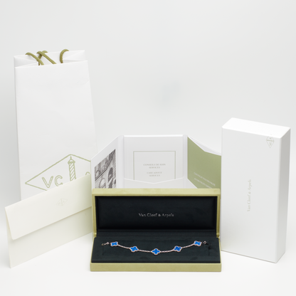 Bracelet Van Cleef & Arpels Vintage Alhambra 5 motifs agate bleu en or blanc Special Order
