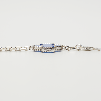 Bracelet Van Cleef & Arpels Vintage Alhambra 5 motifs agate bleu en or blanc Special Order